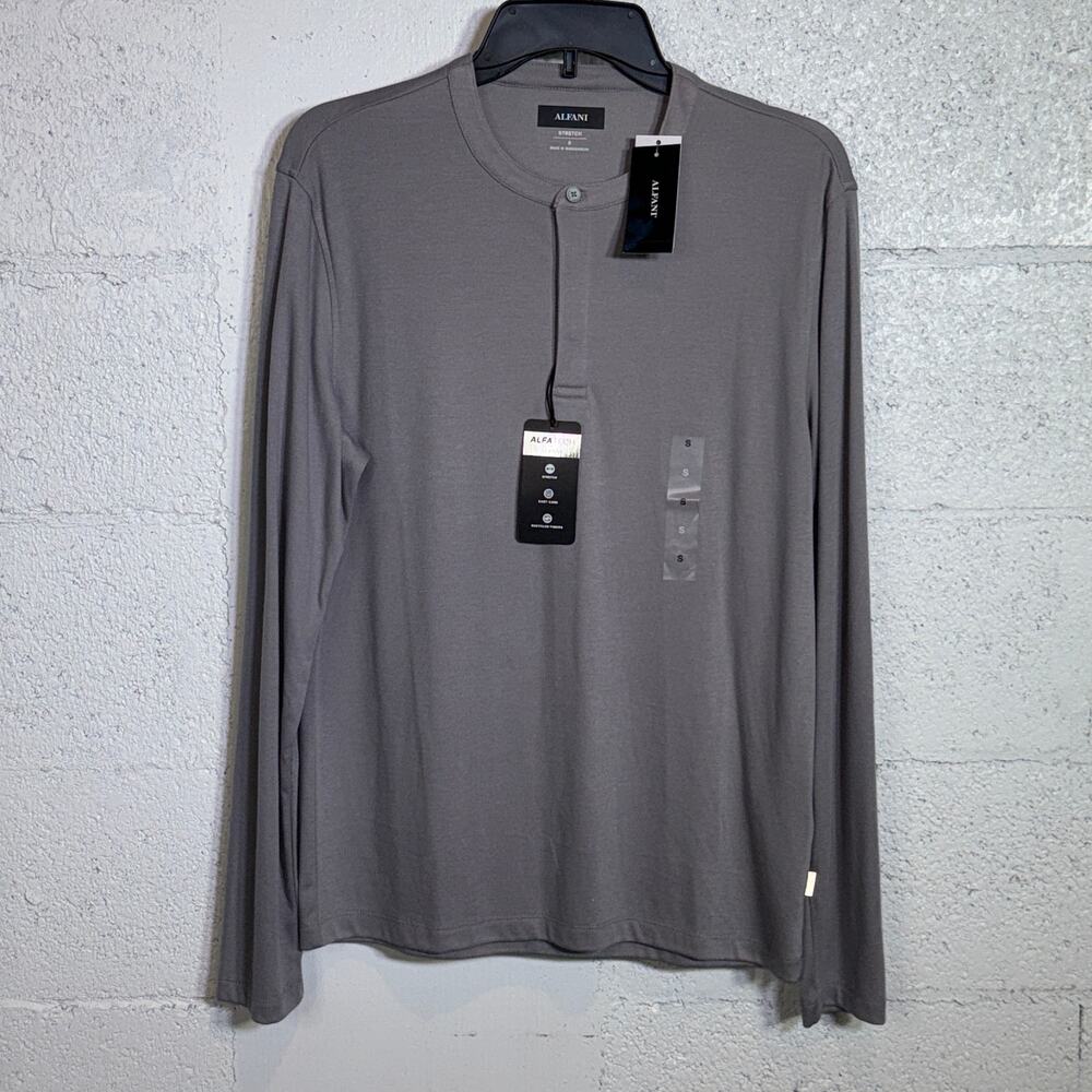 Alfani Men's Alfatech Solid Henley, Storm Gray Small $45